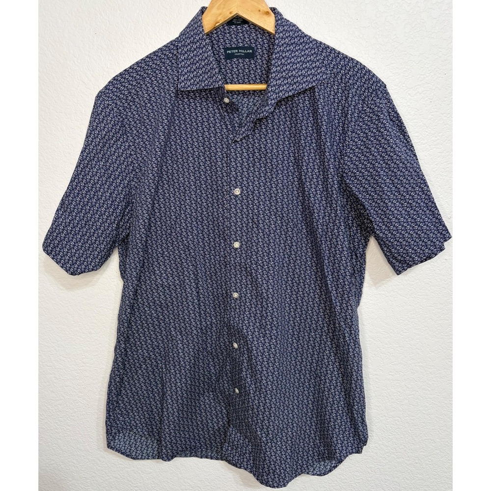 Peter Millar Collection Mens Navy Blue Car Scooter Print Cotton Shirt Large L